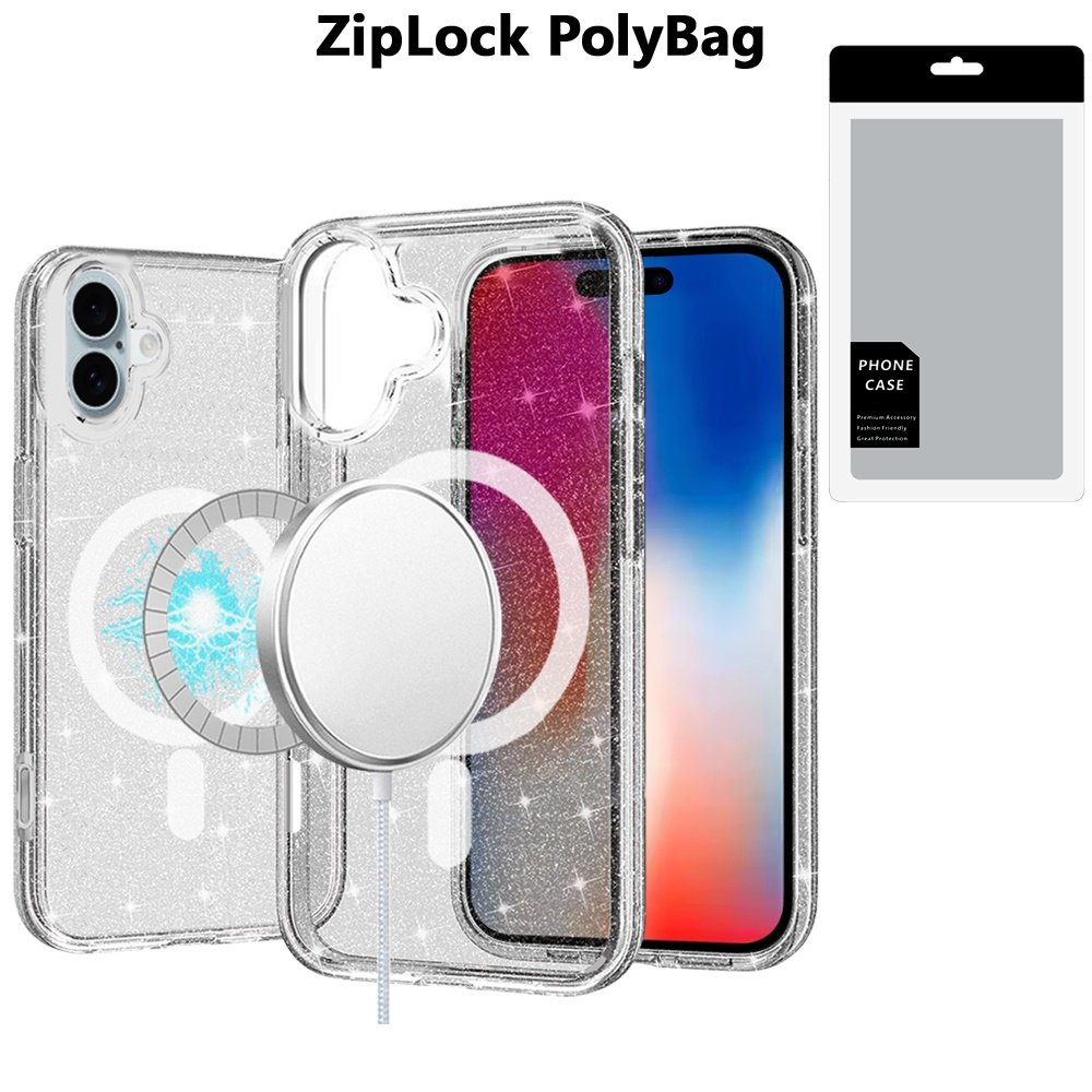 [polybag] for iphone 16 6.1 inch glitter ultra [magnetic circle] thick 3mm transparent hybrid smoke