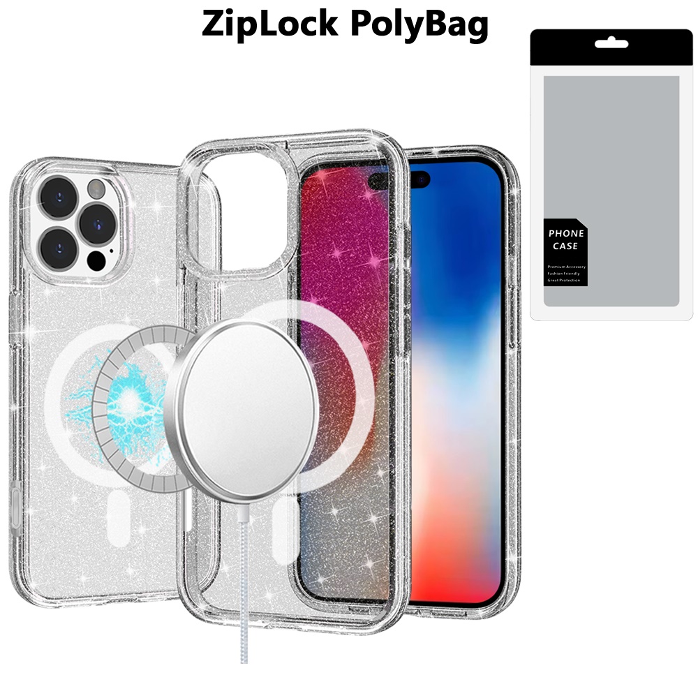 [polybag] for iphone 16 pro 6.3 inch glitter ultra [magnetic circle] thick 3mm transparent hybrid smoke