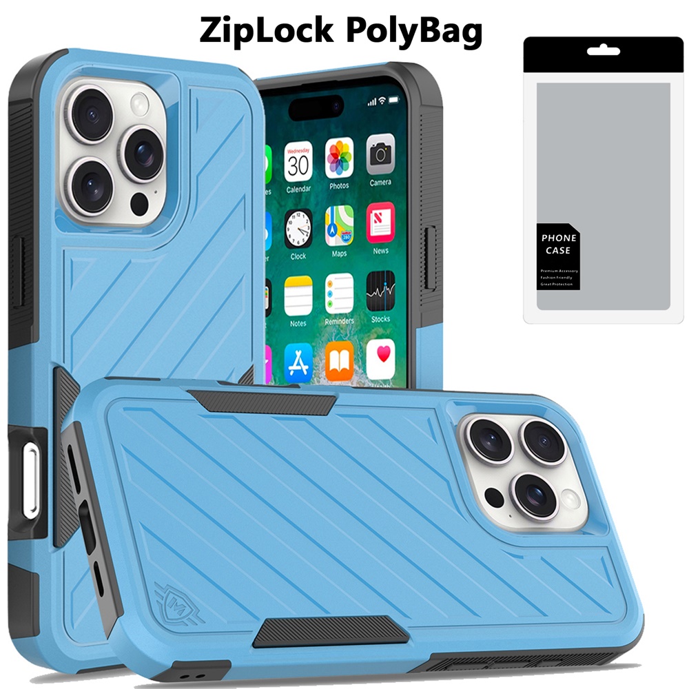 [polybag] for iphone 16 pro max 6.9 inch noble lined shockproof dual layer hybrid sky blue/black