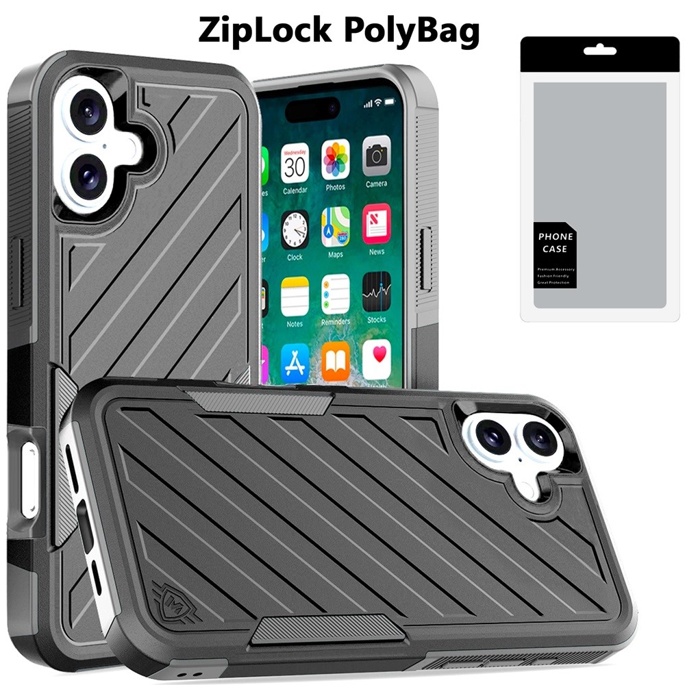 [polybag] for iphone 16 plus 6.7 inch noble lined shockproof dual layer hybrid black/grey