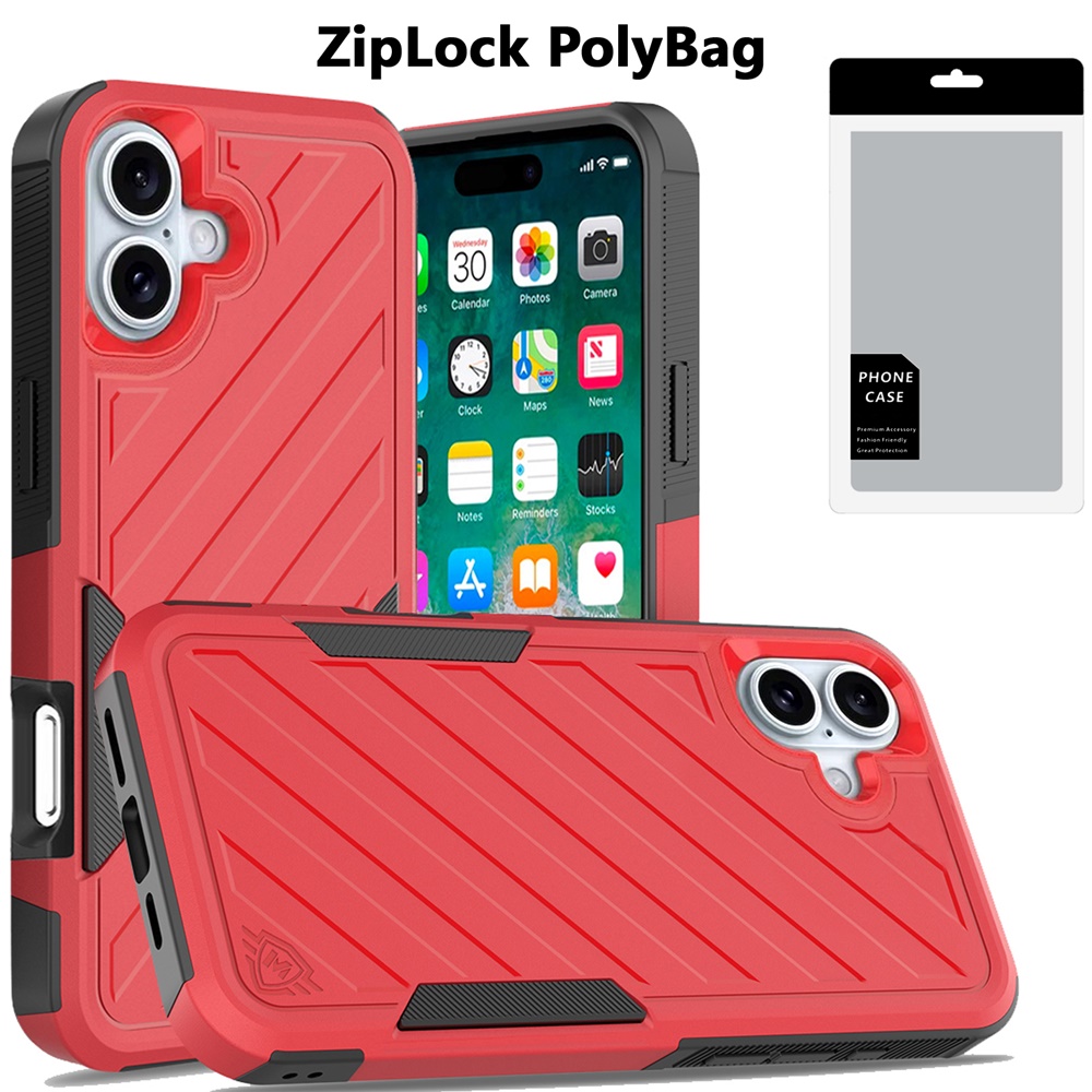 [polybag] for iphone 16 plus 6.7 inch noble lined shockproof dual layer hybrid red/black