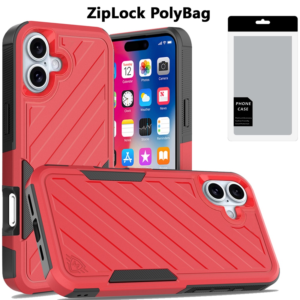 [polybag] for iphone 16 6.1 inch noble lined shockproof dual layer hybrid red/black