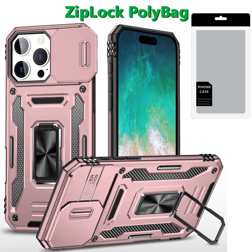 [polybag] for iphone 16 pro max 6.9 inch utter tough metal ring movable camera window hybrid rose gold