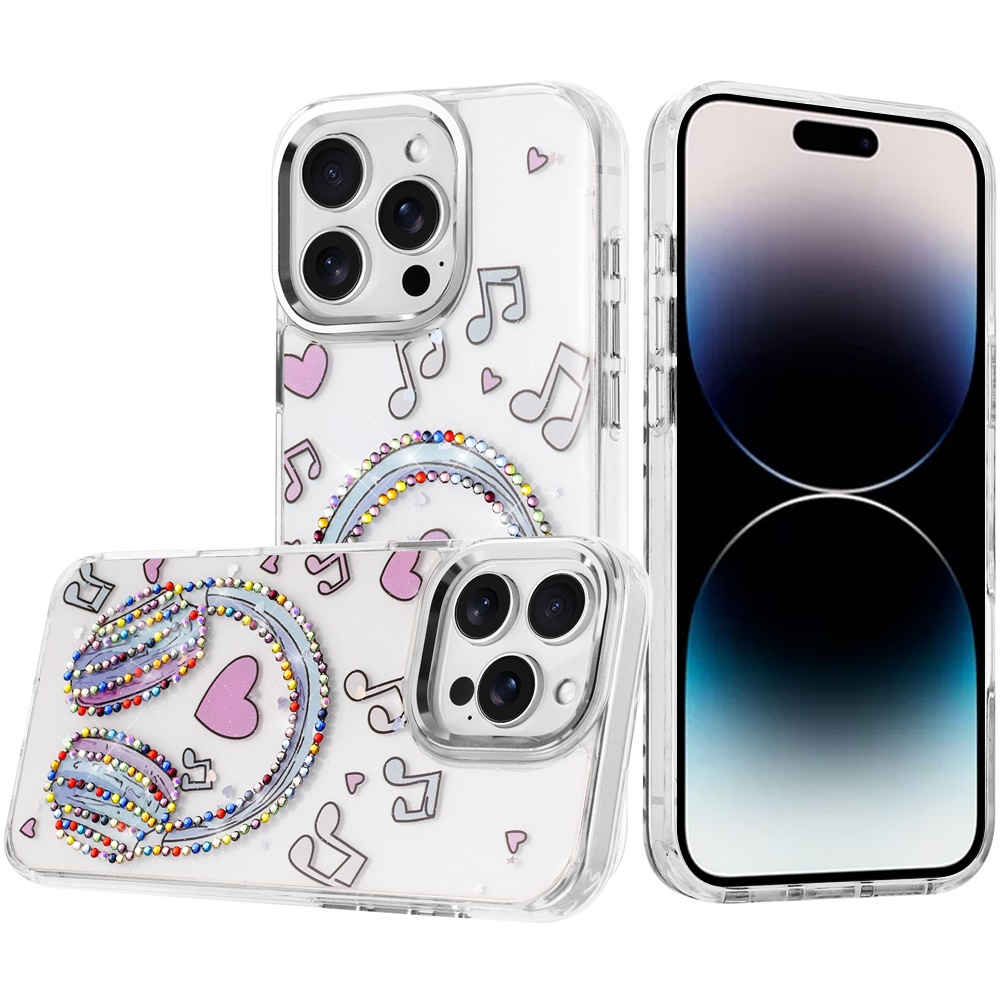 for iphone 14 pro max 6.7" resin epoxy design diamond metal edged hybrid case g