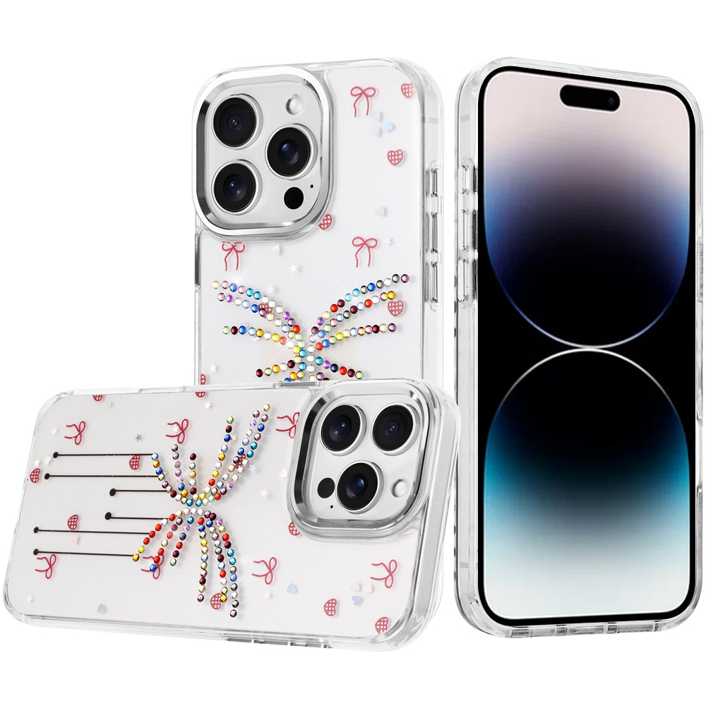 for iphone 14 pro max 6.7" resin epoxy design diamond metal edged hybrid case j