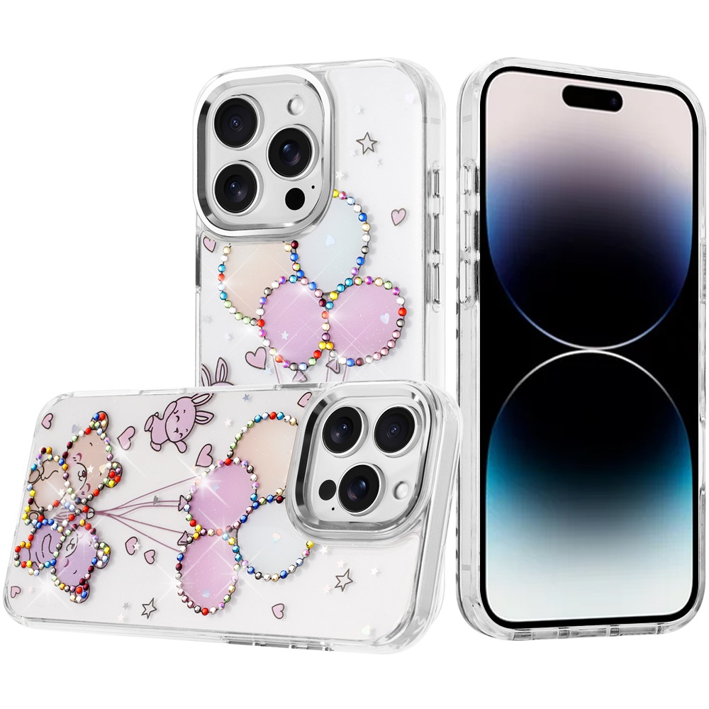 for iphone 14 pro max 6.7" resin epoxy design diamond metal edged hybrid case k