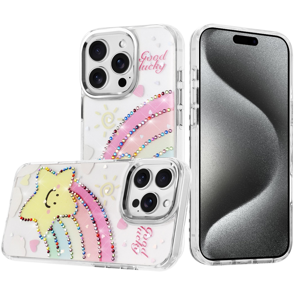 for ip15 pro max resin epoxy design diamond metal edged hybrid case h
