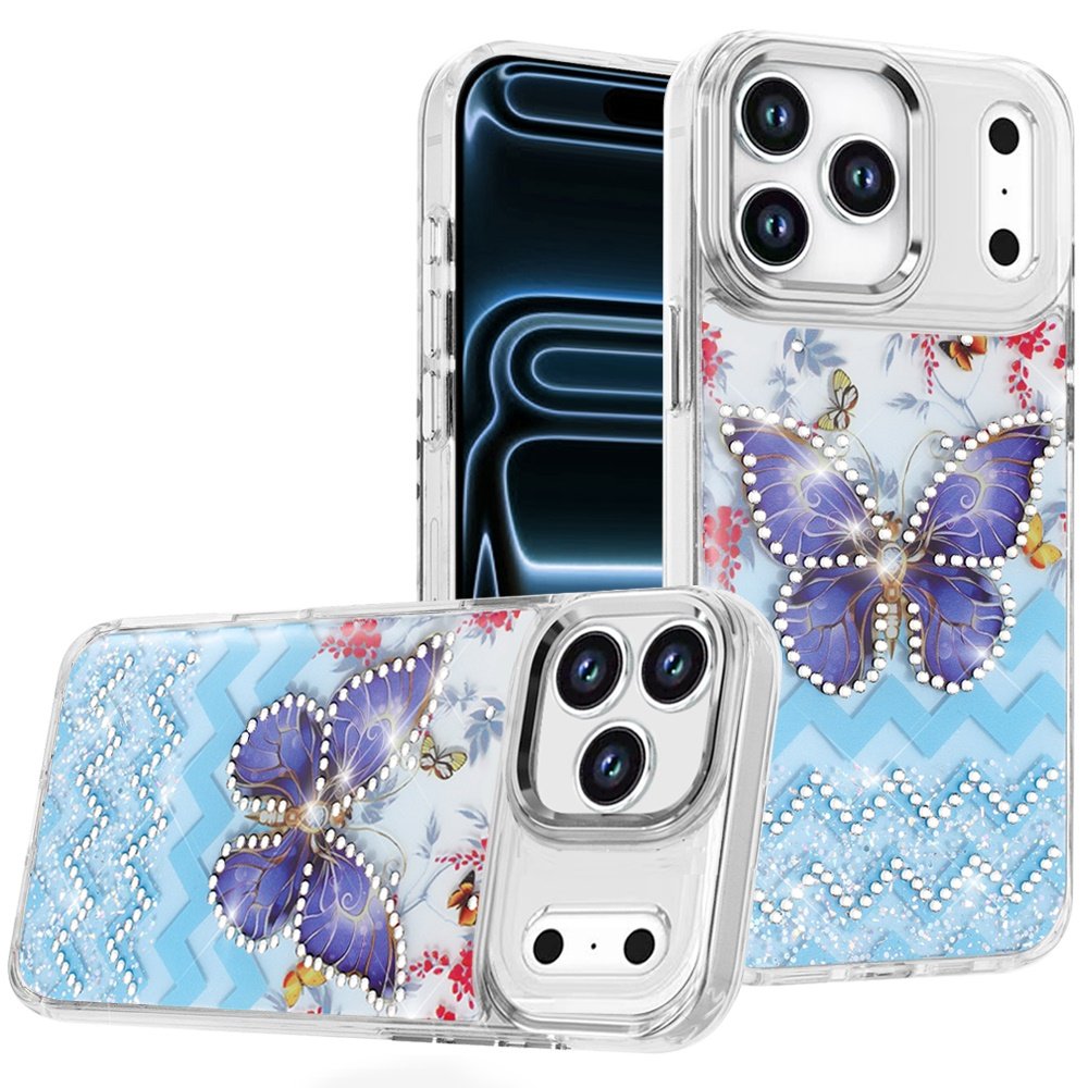 for iphone 17 pro max resin epoxy design diamond metal edged hybrid case c