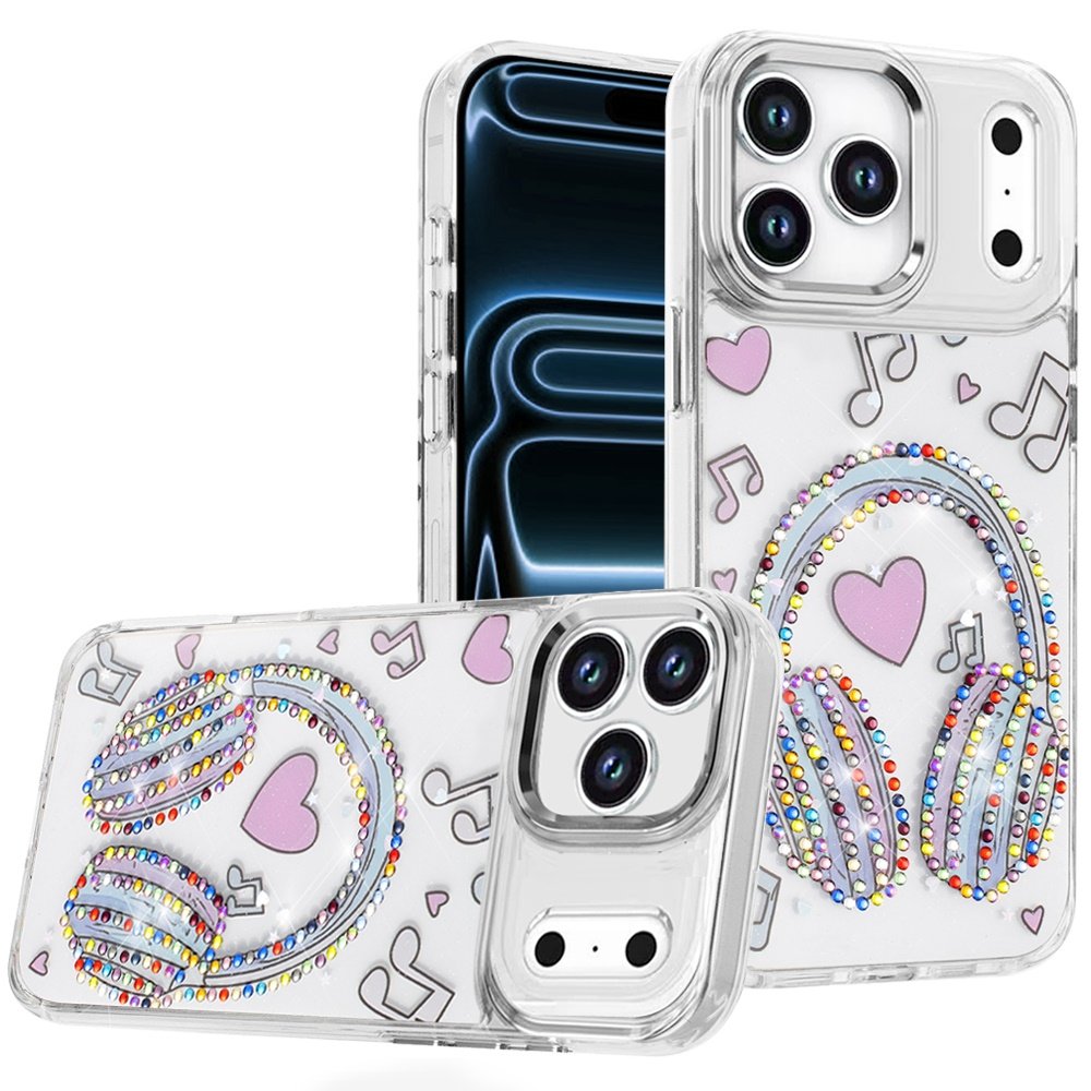 for iphone 17 pro max resin epoxy design diamond metal edged hybrid case g
