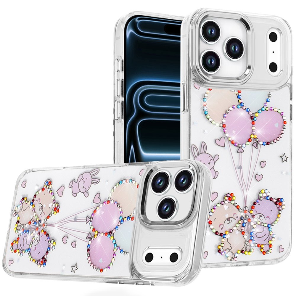 for iphone 17 pro max resin epoxy design diamond metal edged hybrid case k