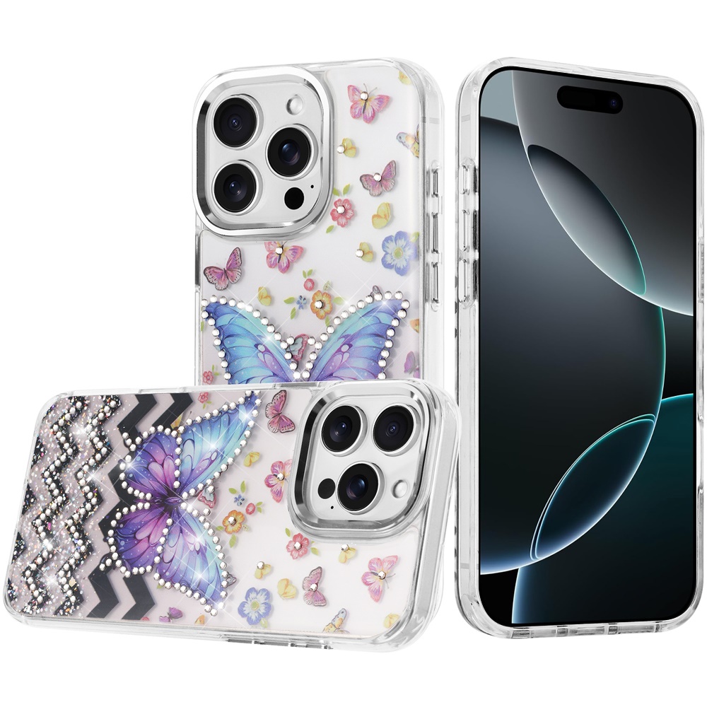 for iphone 16 pro max 6.9 resin epoxy design diamond metal edged hybrid case a