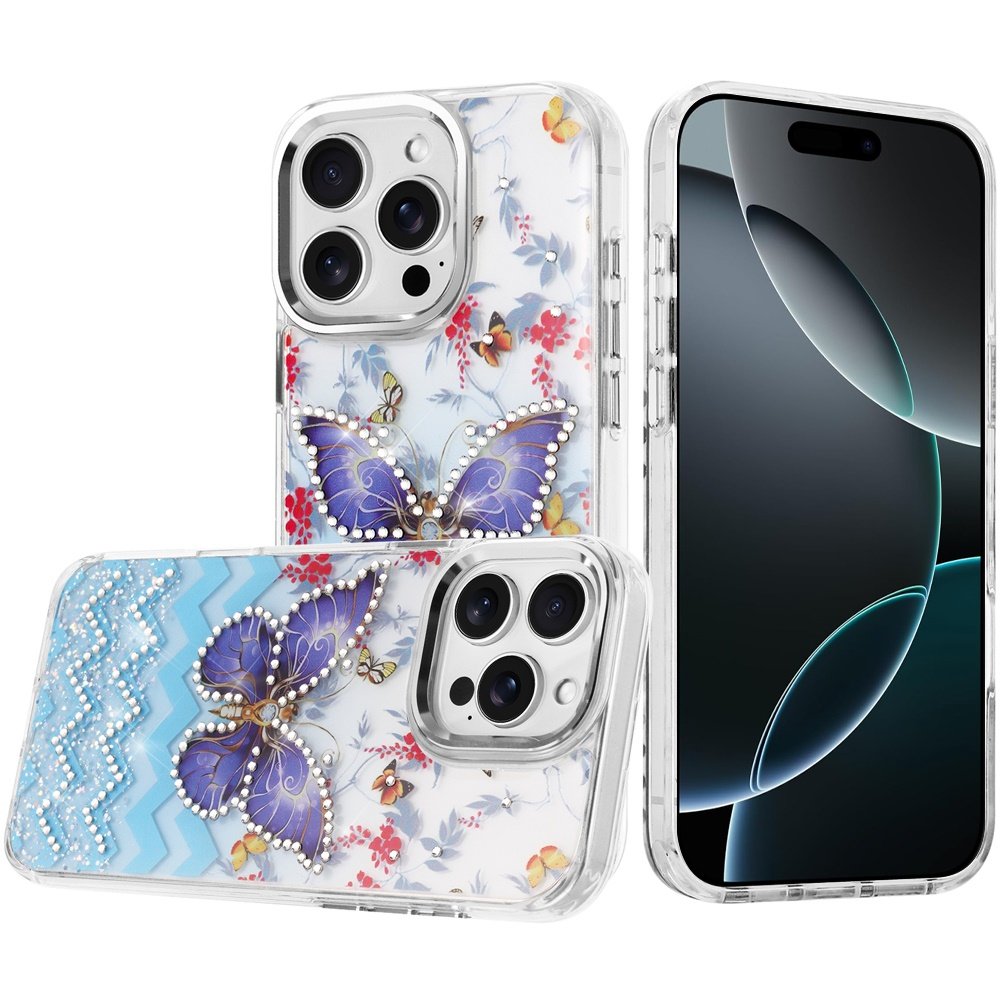 for iphone 16 pro max 6.9 resin epoxy design diamond metal edged hybrid case d