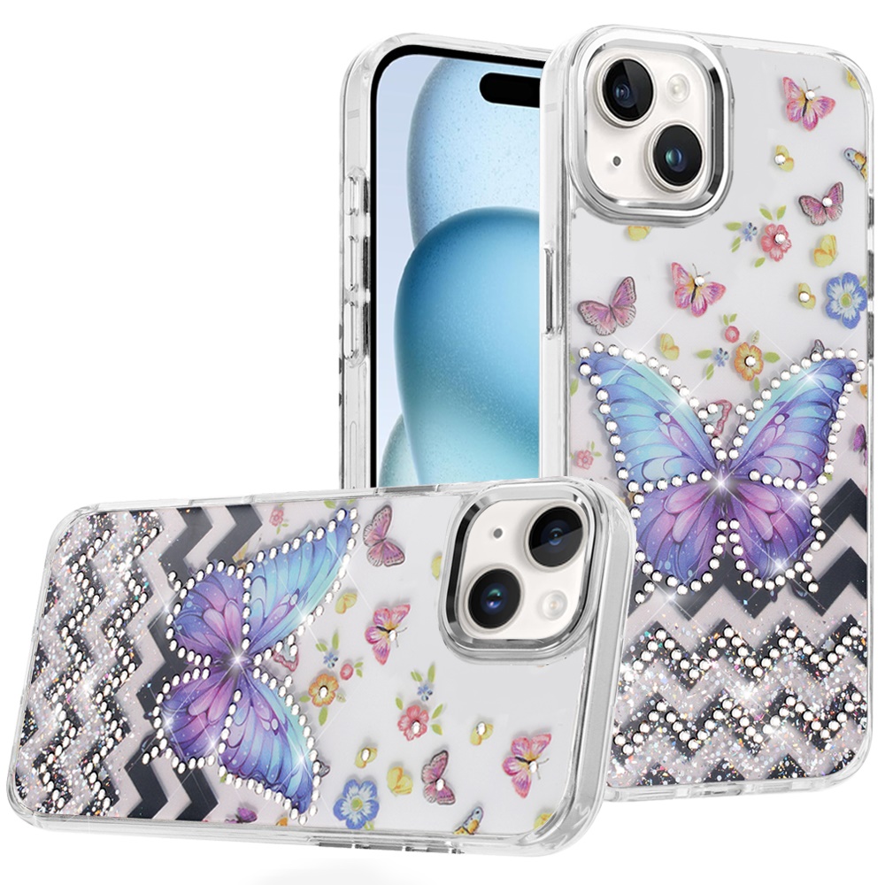 for iphone 15 resin epoxy design diamond metal edged hybrid case a