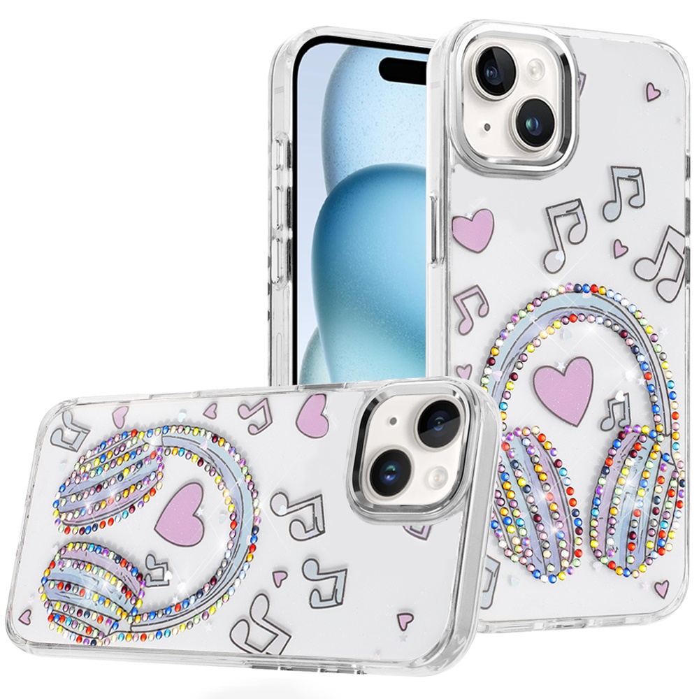 for iphone 15 resin epoxy design diamond metal edged hybrid case g