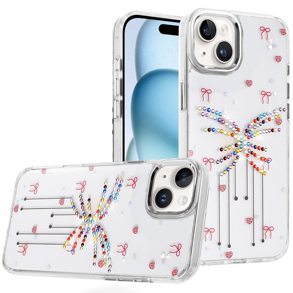 for iphone 15 resin epoxy design diamond metal edged hybrid case j