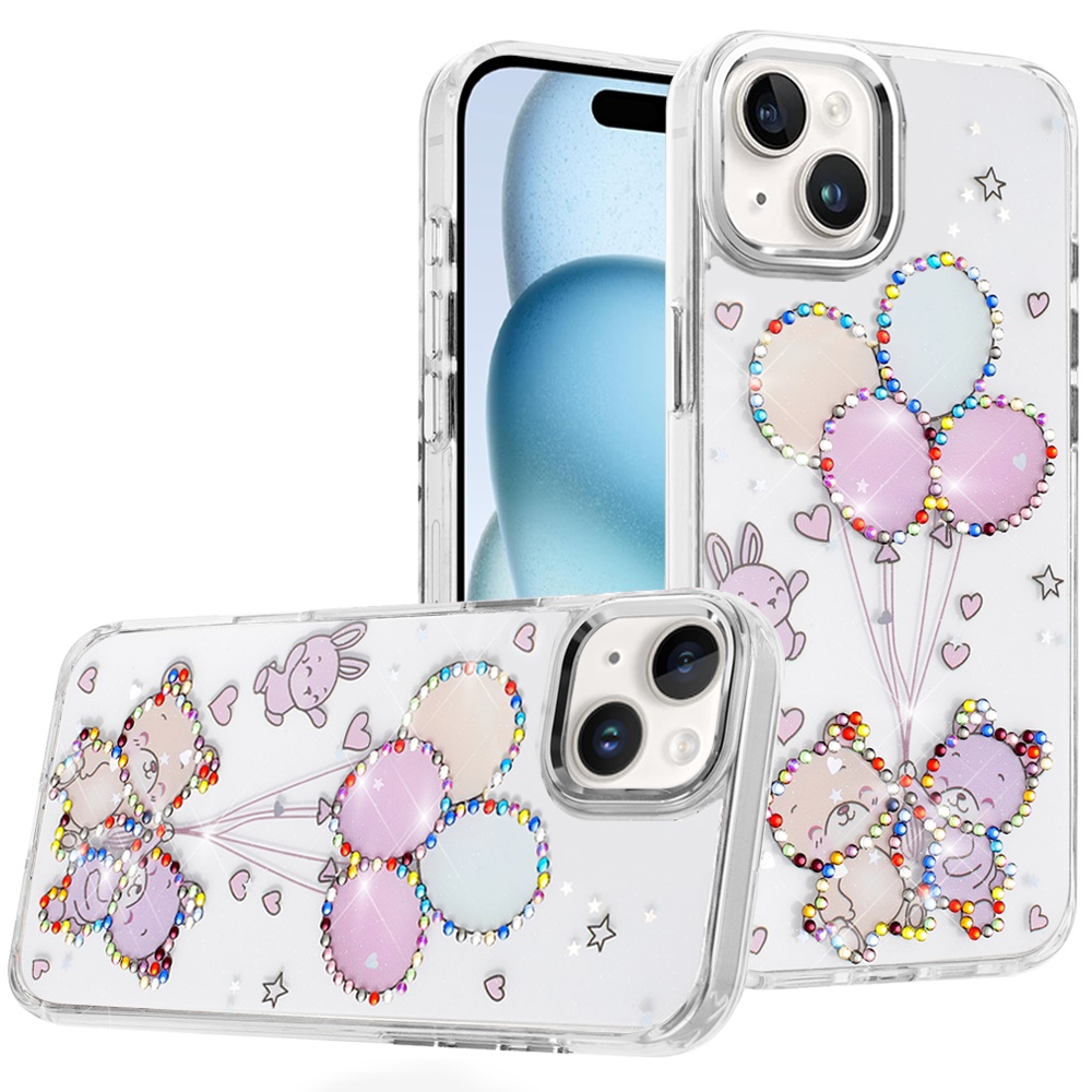for iphone 15 resin epoxy design diamond metal edged hybrid case k