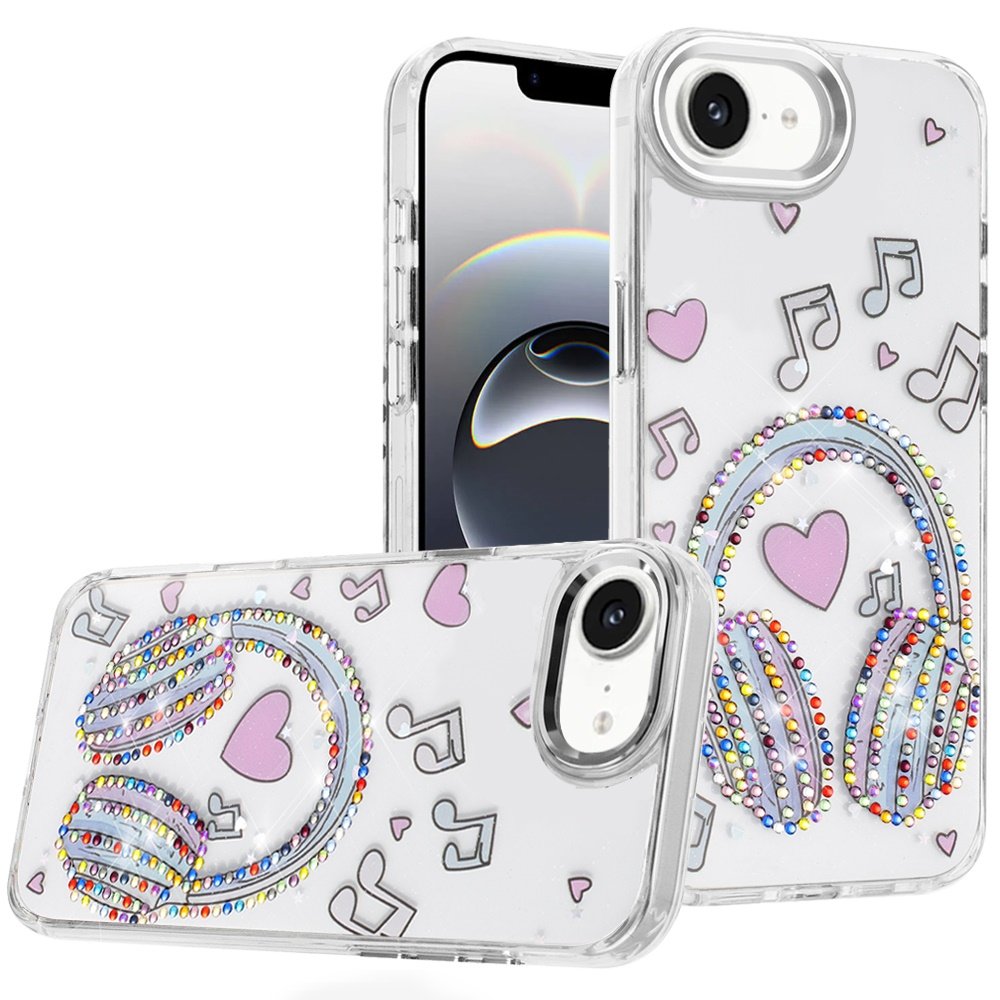 for iphone 17e / 16e / se4 resin epoxy design diamond metal edged hybrid case g