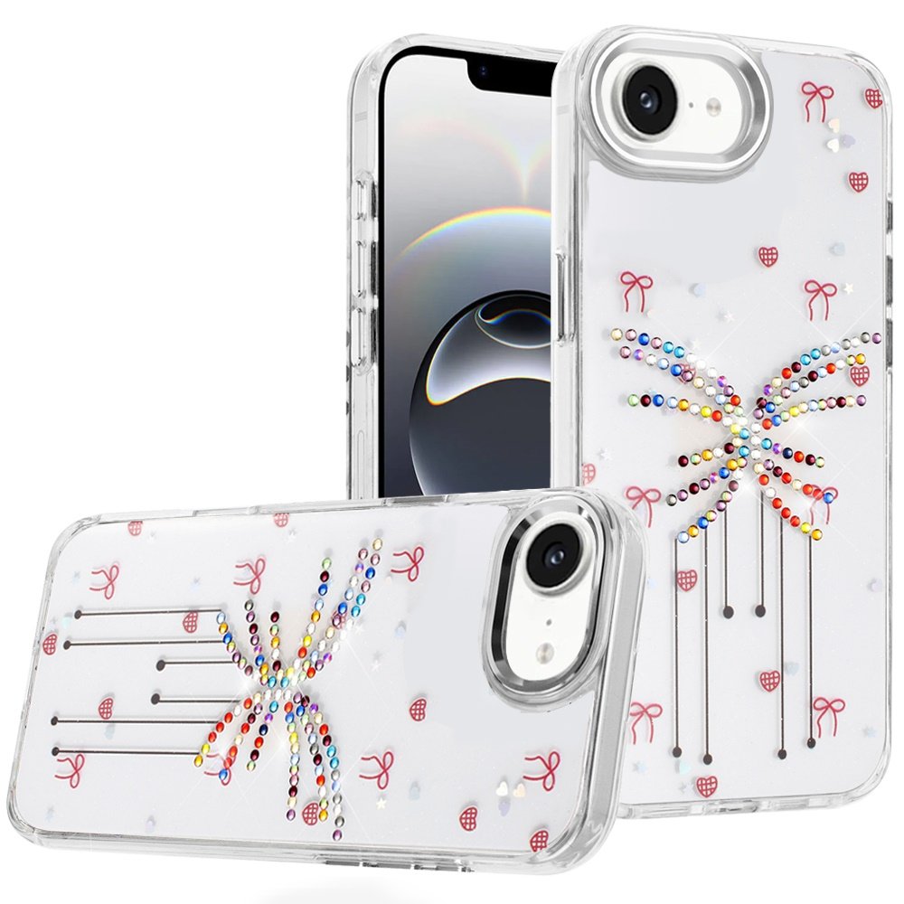for iphone 17e / 16e / se4 resin epoxy design diamond metal edged hybrid case j