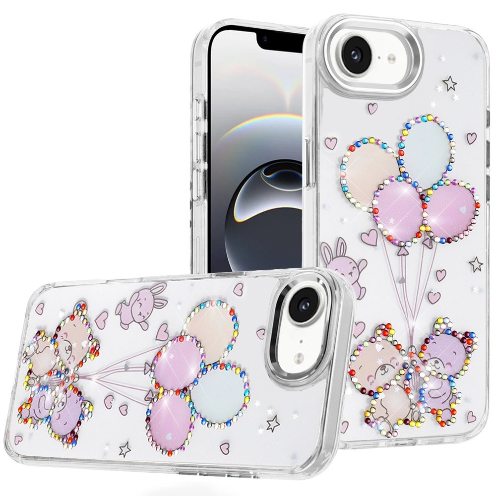 for iphone 17e / 16e / se4 resin epoxy design diamond metal edged hybrid case k