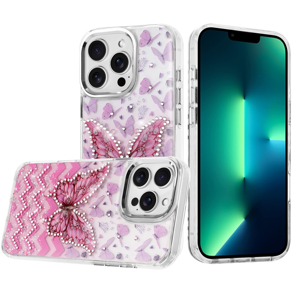 for iphone 13 pro max resin epoxy design diamond metal edged hybrid case c