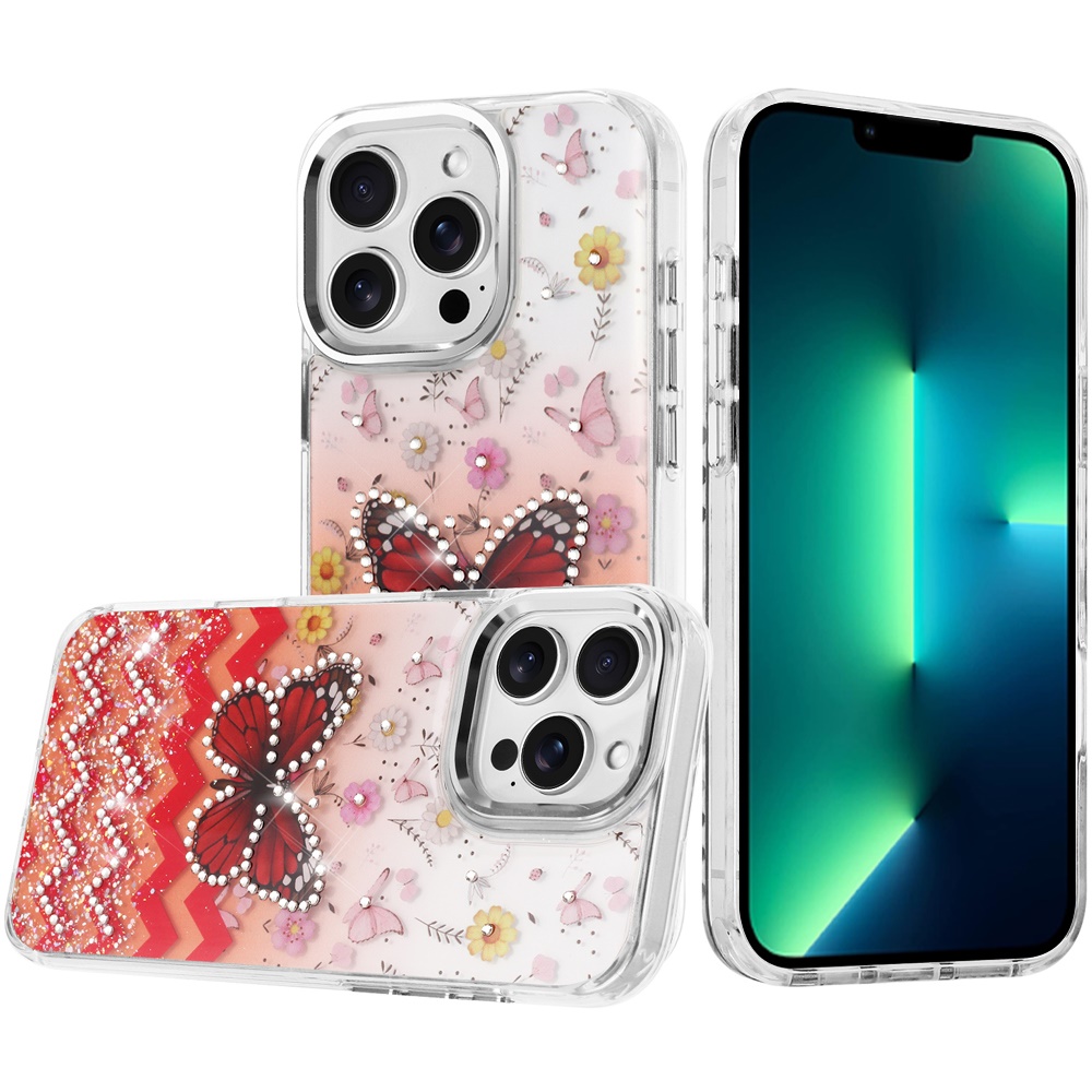 for iphone 13 pro max resin epoxy design diamond metal edged hybrid case f