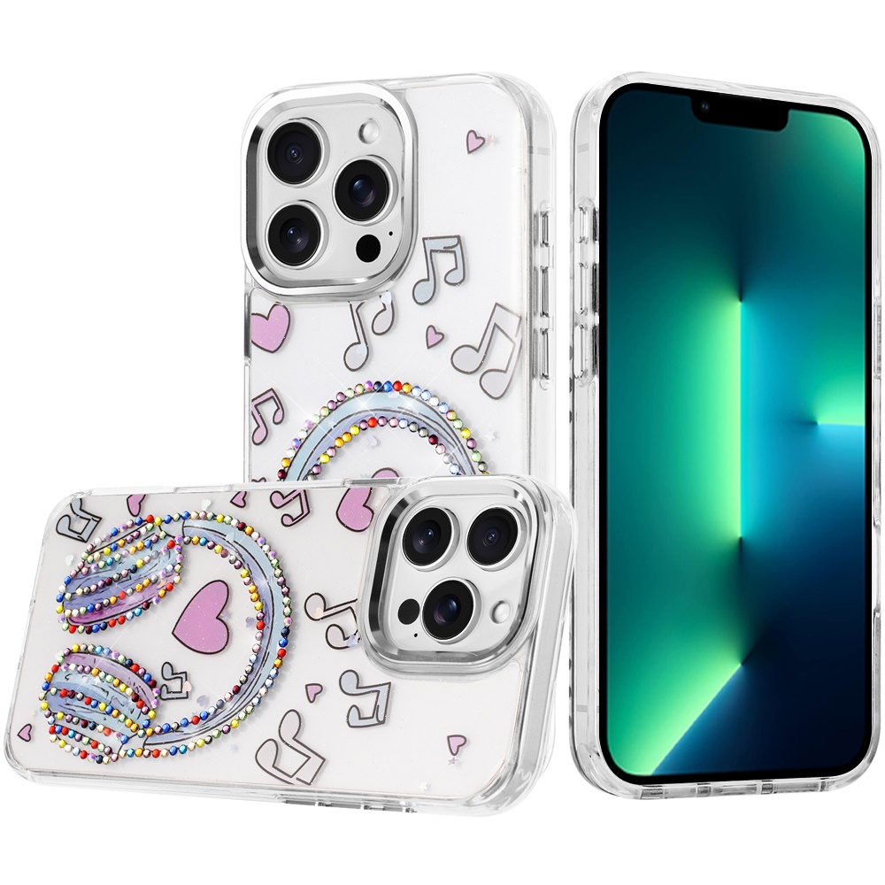 for iphone 13 pro max resin epoxy design diamond metal edged hybrid case g