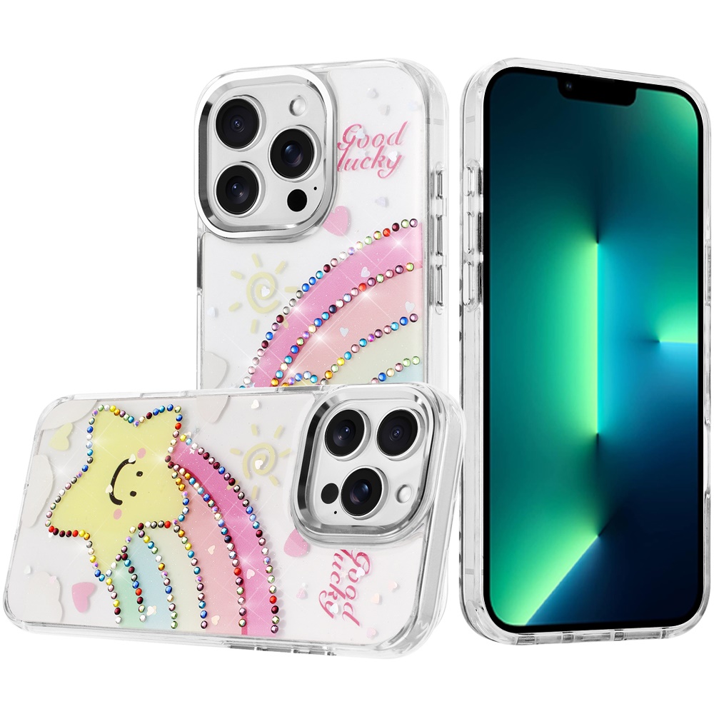 for iphone 13 pro max resin epoxy design diamond metal edged hybrid case h
