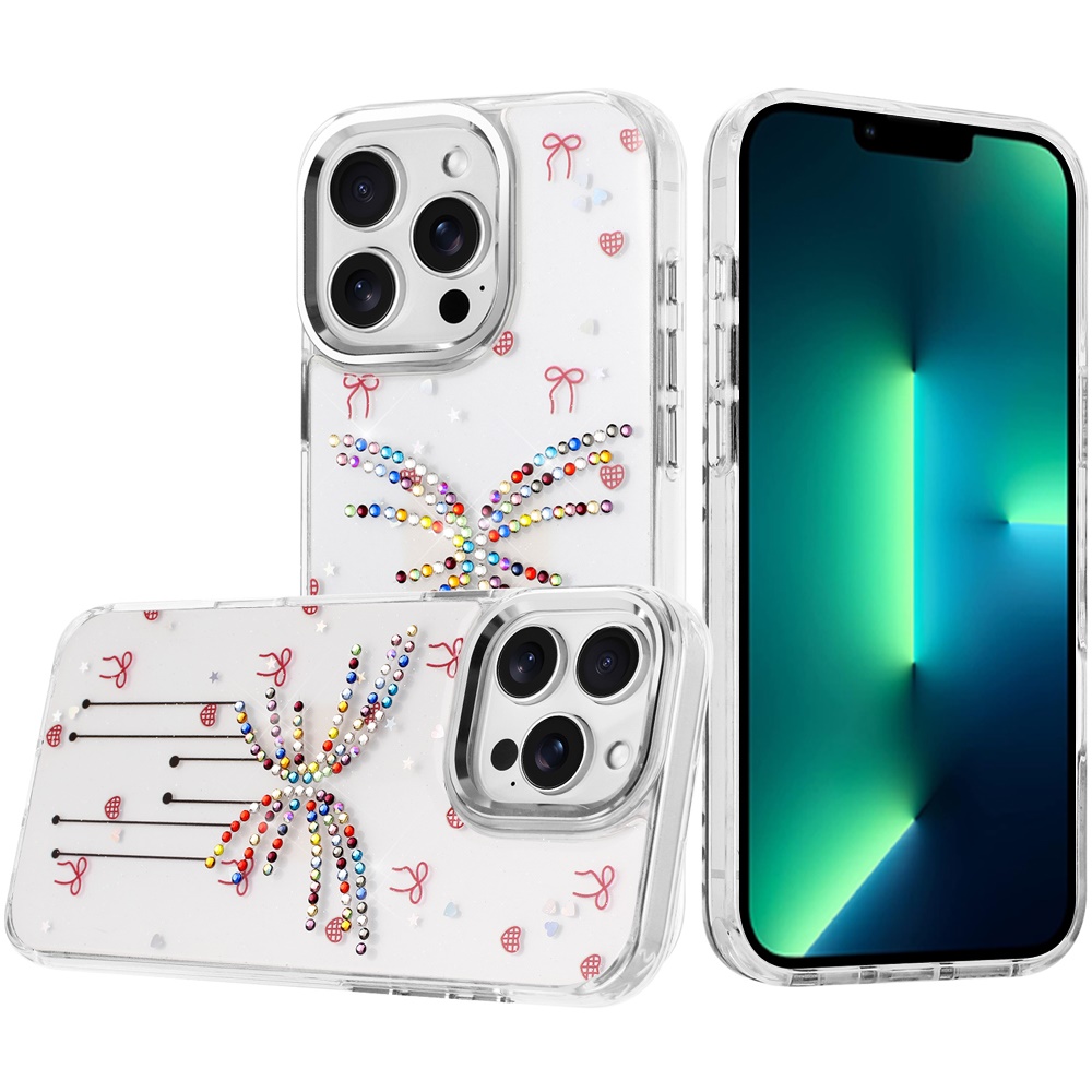 for iphone 13 pro max resin epoxy design diamond metal edged hybrid case j