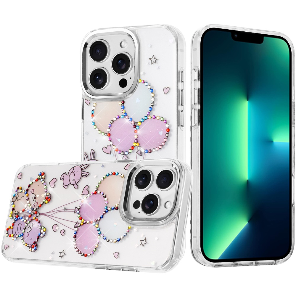 for iphone 13 pro max resin epoxy design diamond metal edged hybrid case k