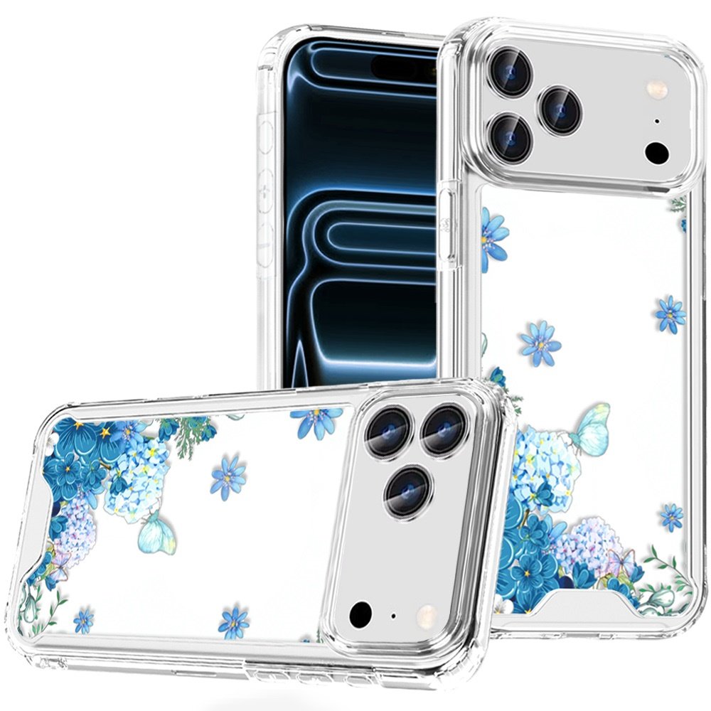 for iphone 17 pro max beautiful tpu designs case case blue floral cascade with sparkles