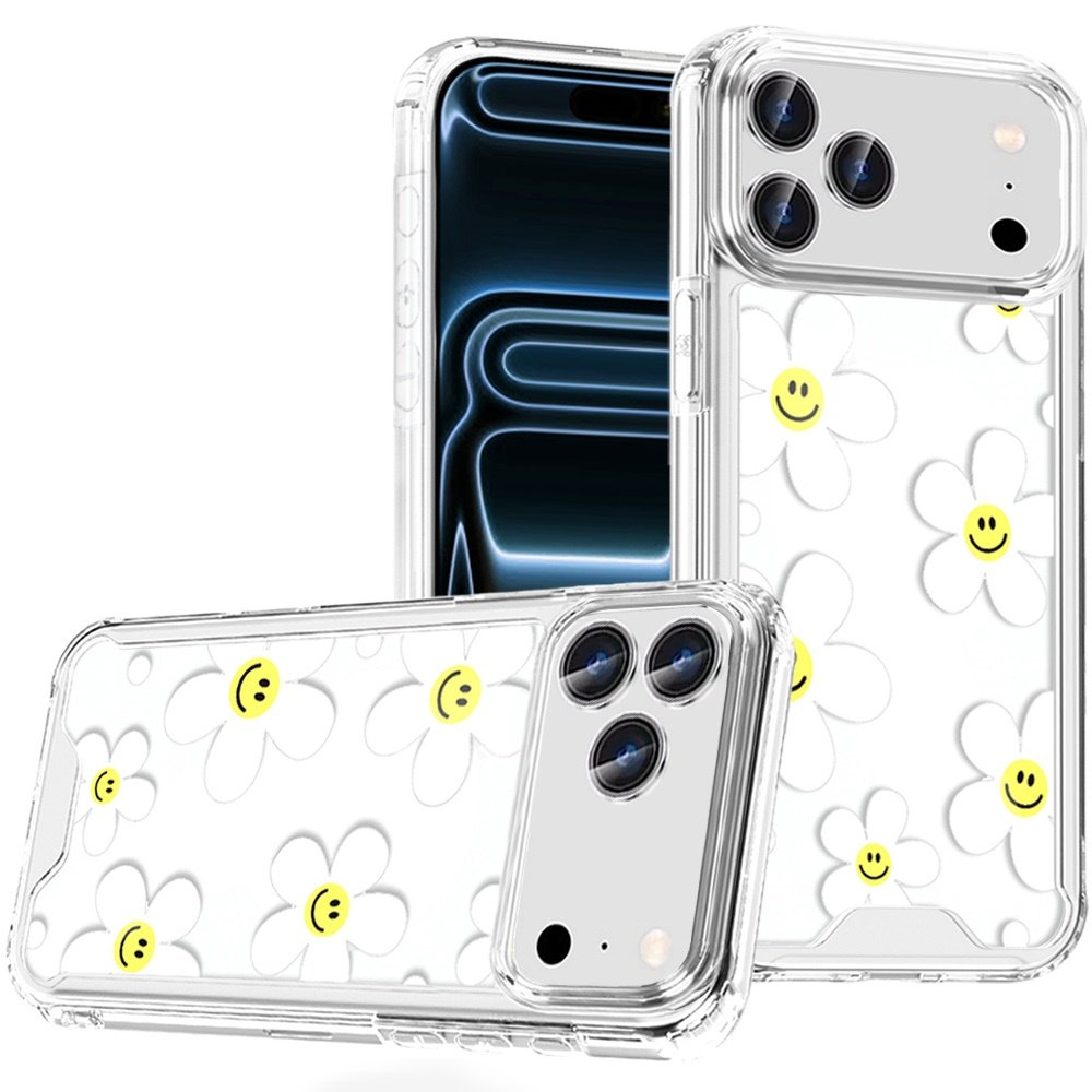 for iphone 17 pro max beautiful tpu designs case case white daisies with yellow smiley faces