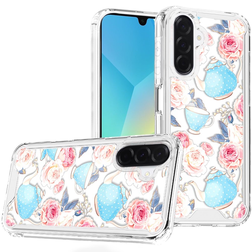 for samsung a16 5g beautiful tpu designs case case pink roses & teal teapots