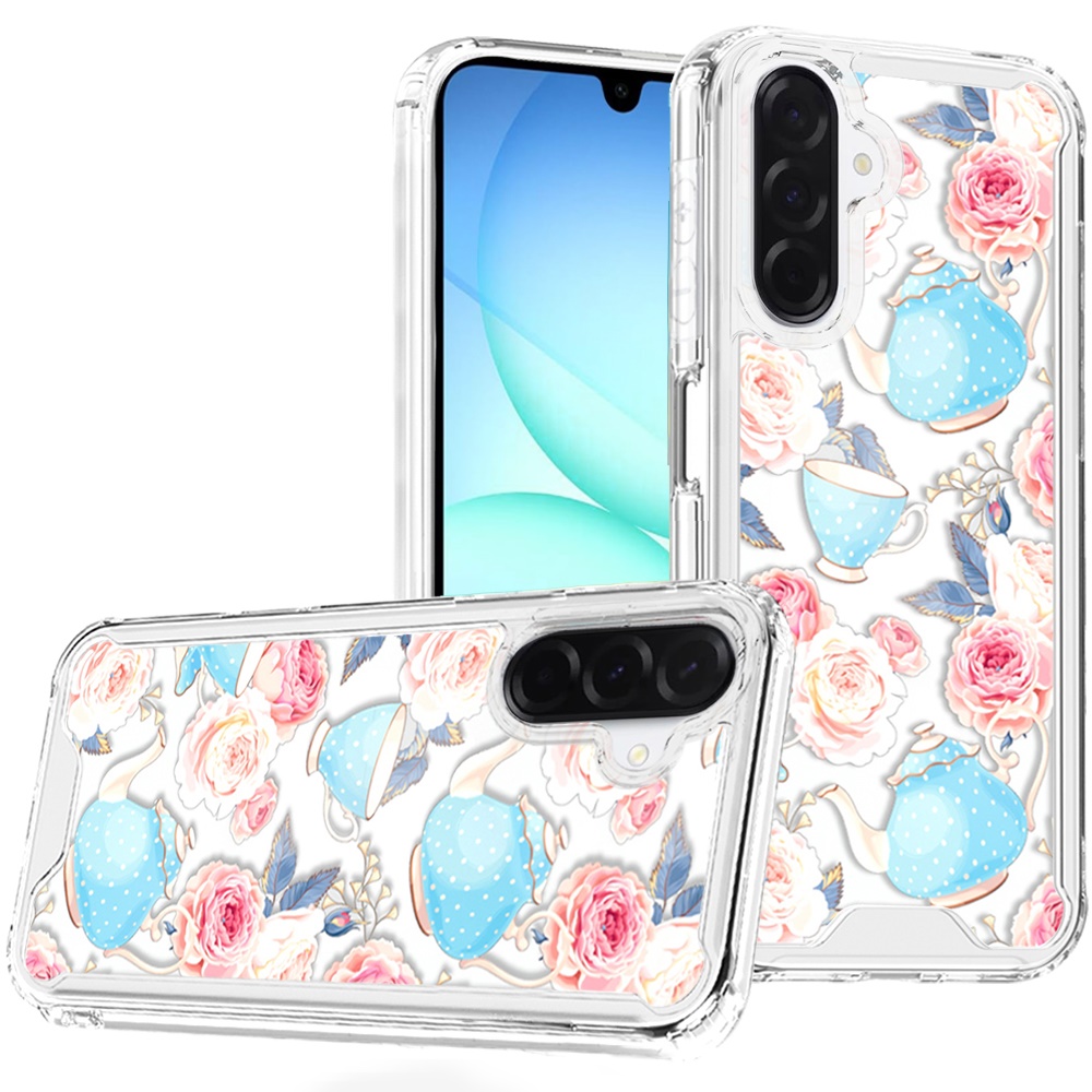 for samsung a17 5g beautiful tpu designs case case pink roses & teal teapots