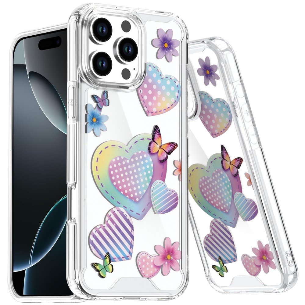 for iphone 16 pro max 6.9 beautiful tpu designs case case pastel hearts with butterflies