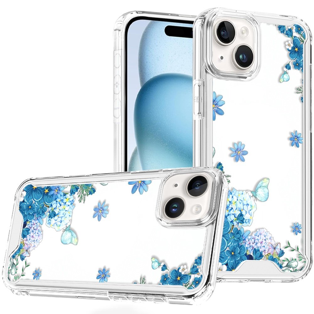 for iphone 15 beautiful tpu designs case case blue floral cascade with sparkles