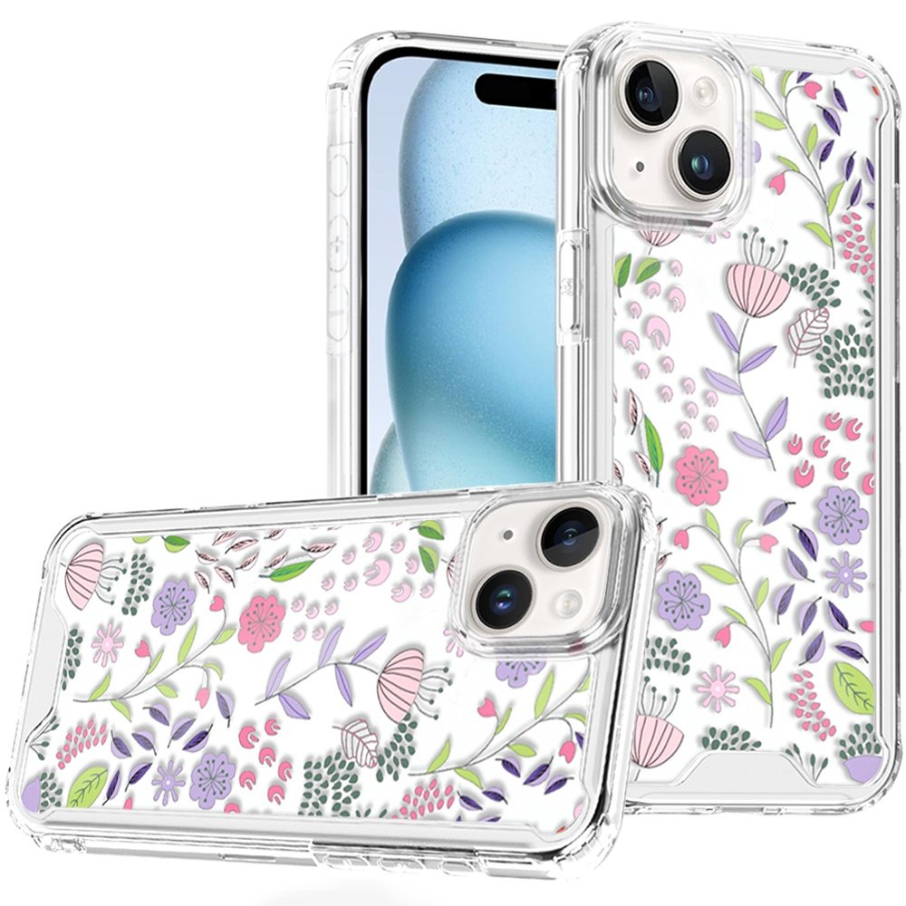 for iphone 15 beautiful tpu designs case case purple and green wildflowers