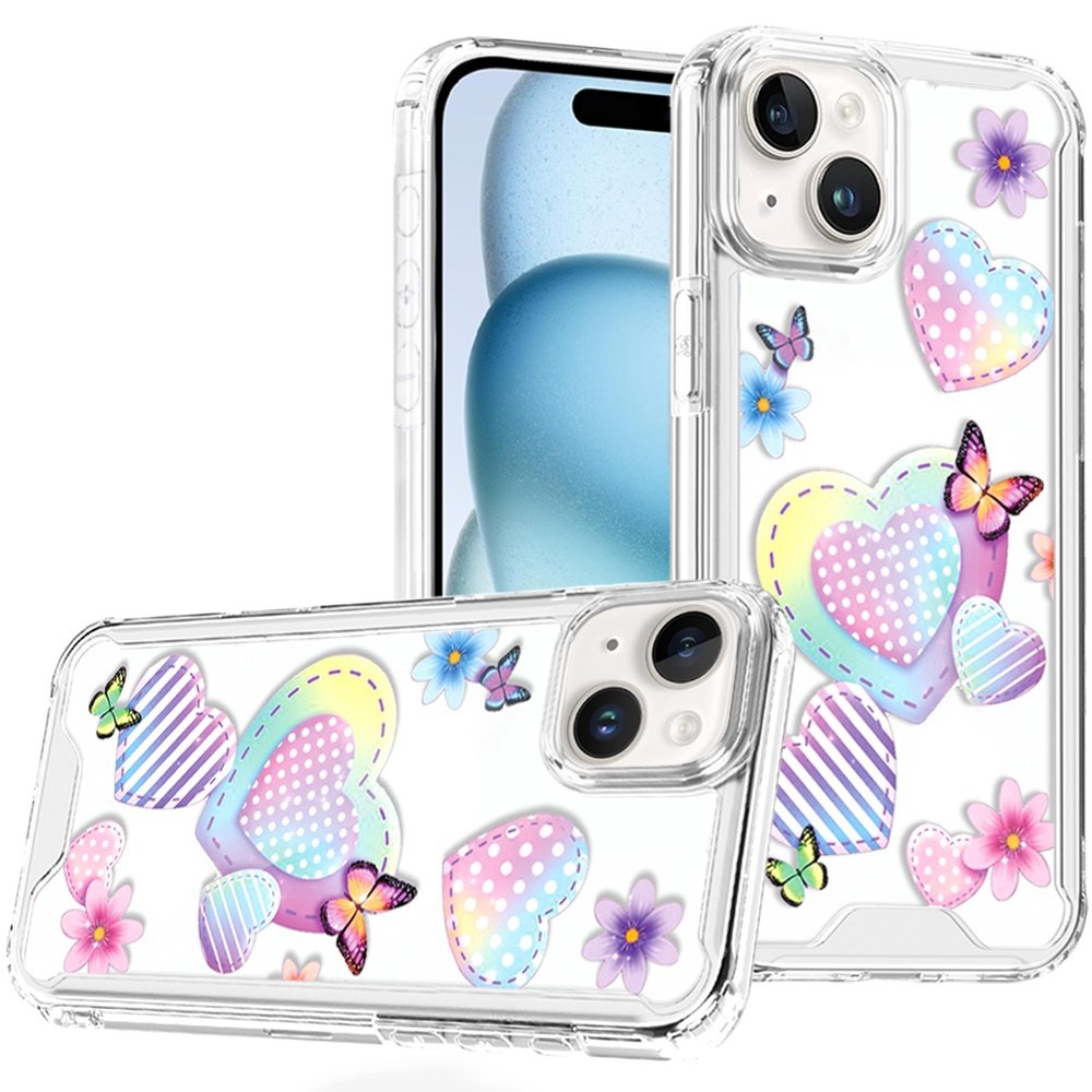 for iphone 15 beautiful tpu designs case case pastel hearts with butterflies