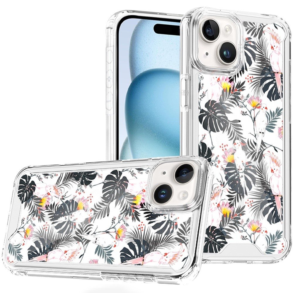 for iphone 15 beautiful tpu designs case case tropical flamingo & leaves