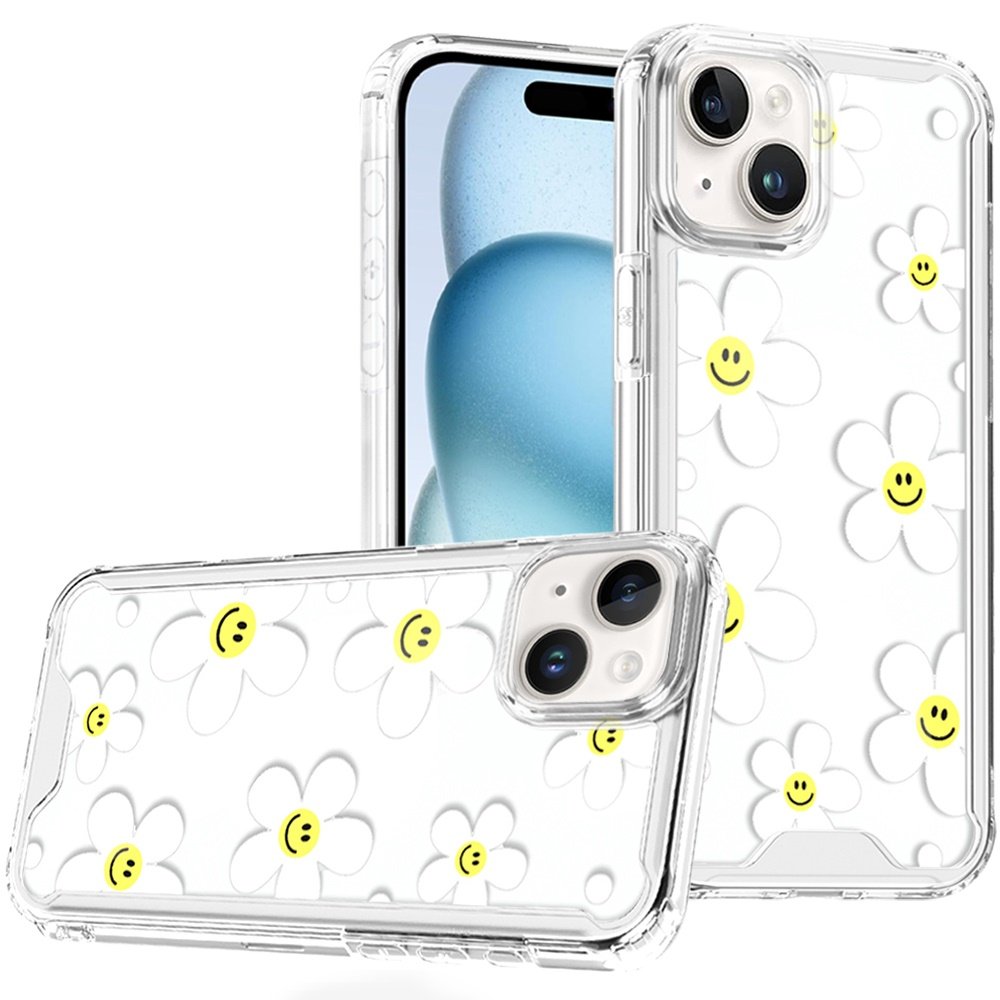 for iphone 15 beautiful tpu designs case case white daisies with yellow smiley faces