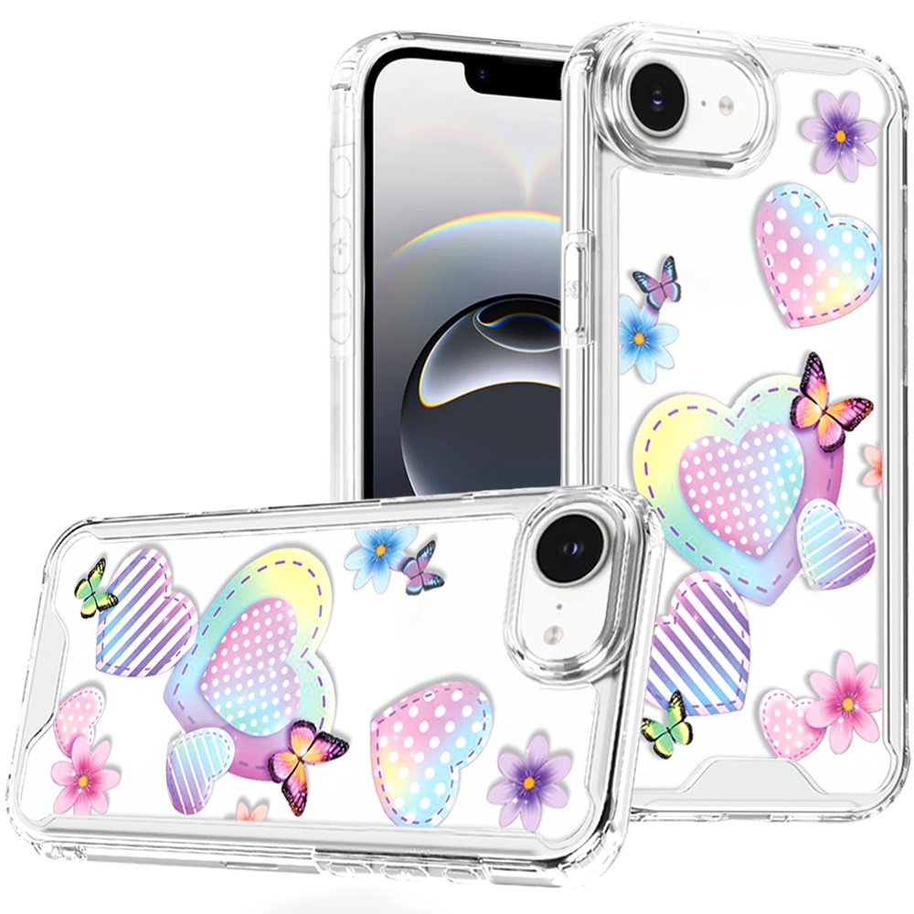 for iphone 17e / 16e / se4 beautiful tpu designs case case pastel hearts with butterflies