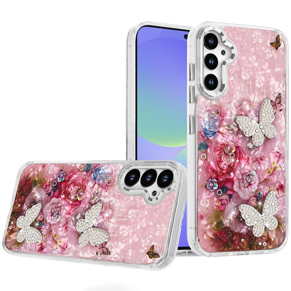for samsung galaxy a36 / a56 epoxy glitter butterfly ornaments design hq metal buttons hybrid 2