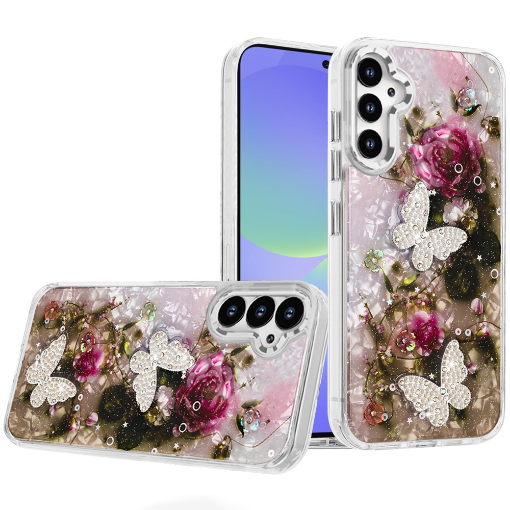 for samsung galaxy a36 / a56 epoxy glitter butterfly ornaments design hq metal buttons hybrid 3