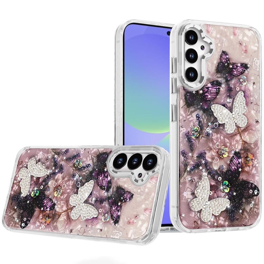 for samsung galaxy a36 / a56 epoxy glitter butterfly ornaments design hq metal buttons hybrid 5