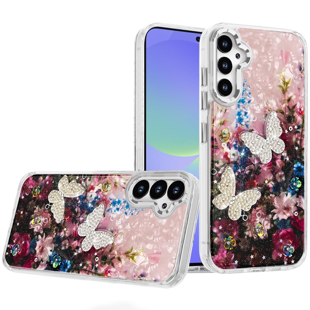 for samsung galaxy a36 / a56 epoxy glitter butterfly ornaments design hq metal buttons hybrid 8