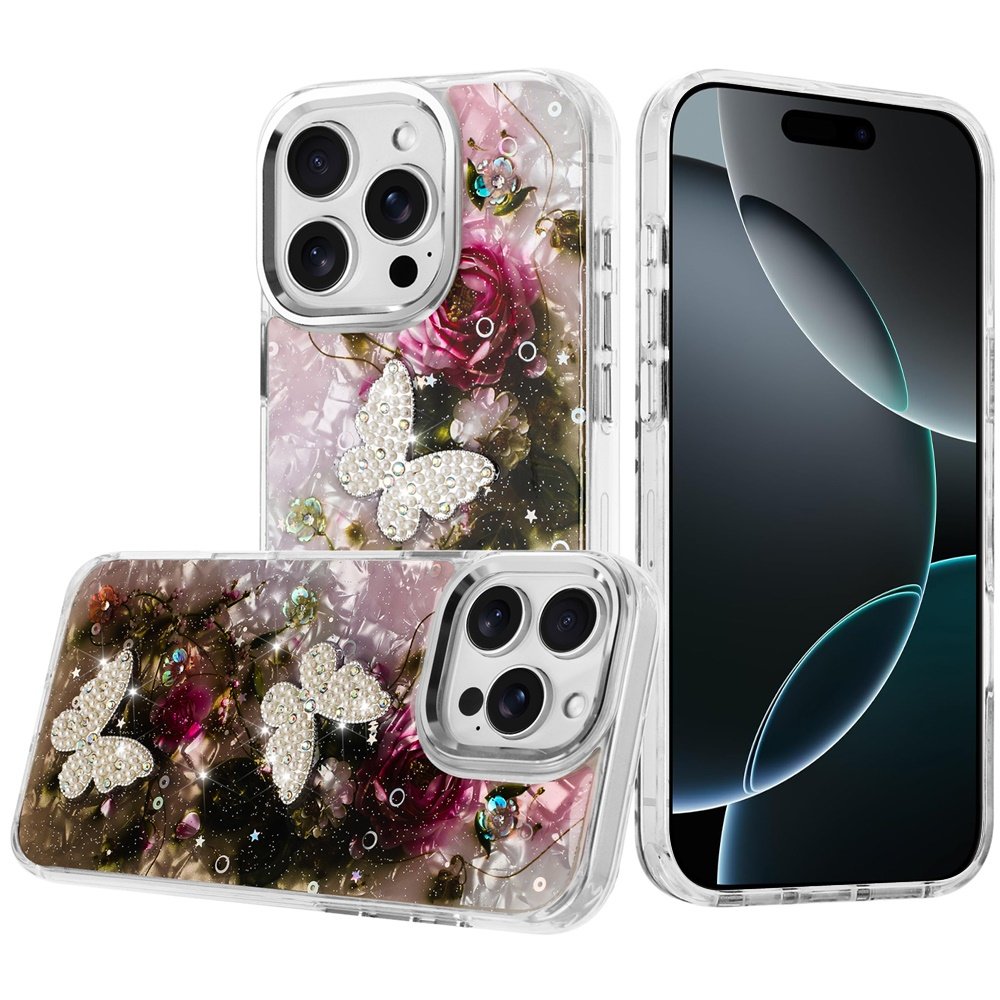for iphone 16 pro max 6.9 epoxy glitter butterfly ornaments design hq metal buttons hybrid 3