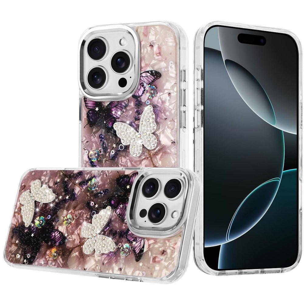 for iphone 16 pro max 6.9 epoxy glitter butterfly ornaments design hq metal buttons hybrid 5