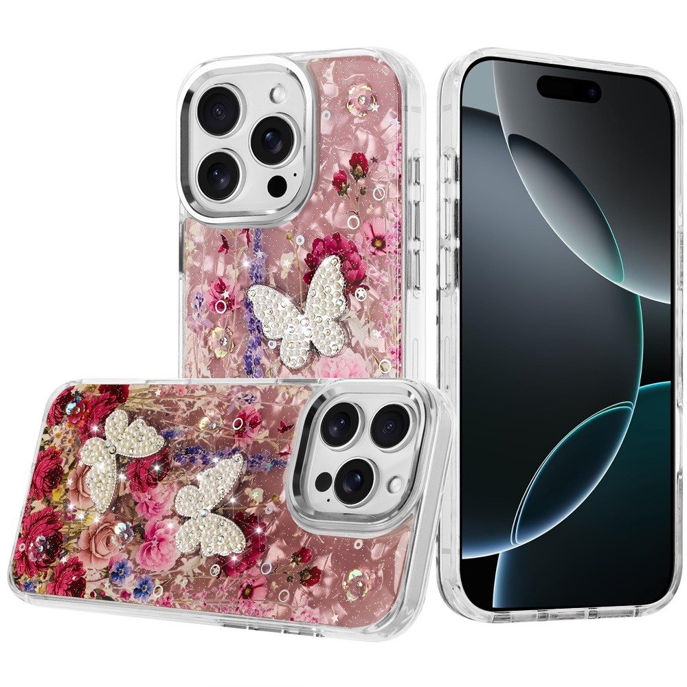 for iphone 16 pro max 6.9 epoxy glitter butterfly ornaments design hq metal buttons hybrid 7