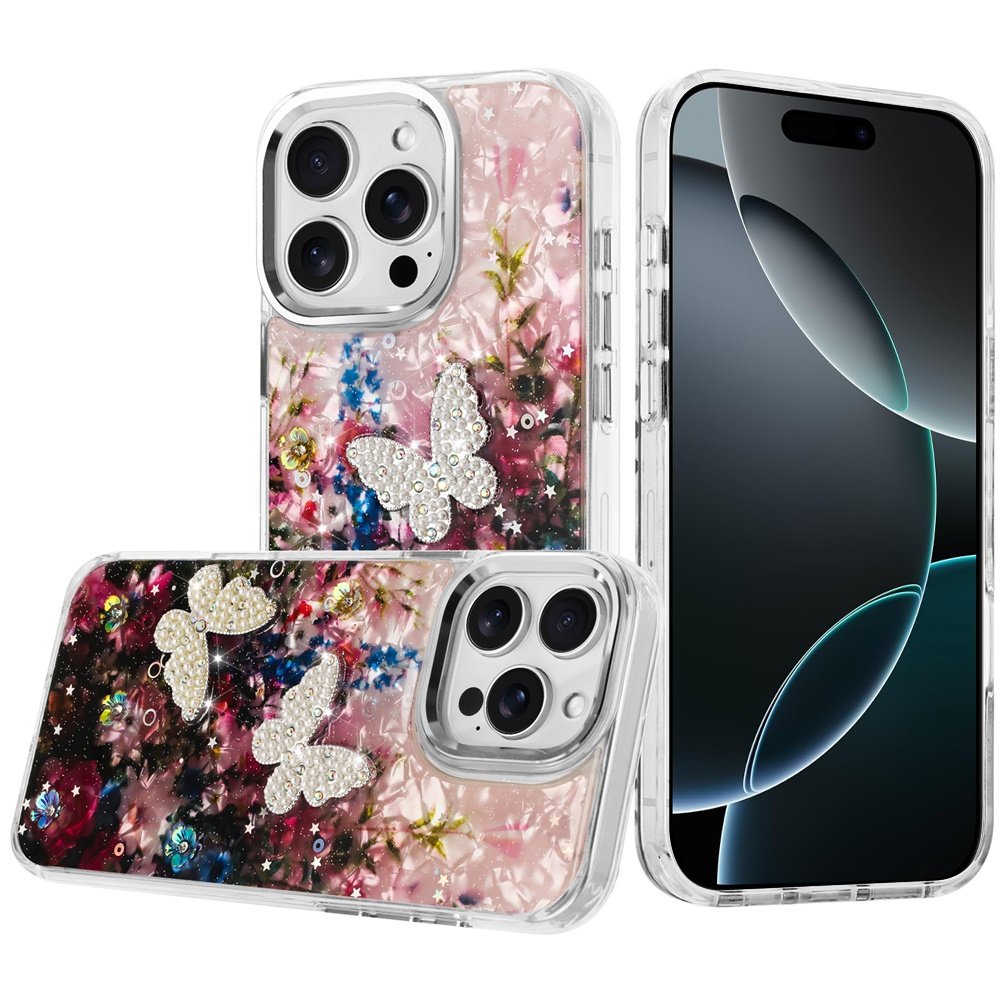 for iphone 16 pro max 6.9 epoxy glitter butterfly ornaments design hq metal buttons hybrid 8