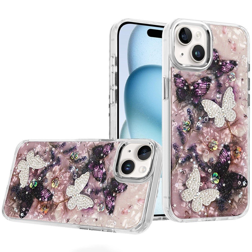 for iphone 15 plus/iphone 14 plus epoxy glitter butterfly ornaments design hq metal buttons hybrid 5