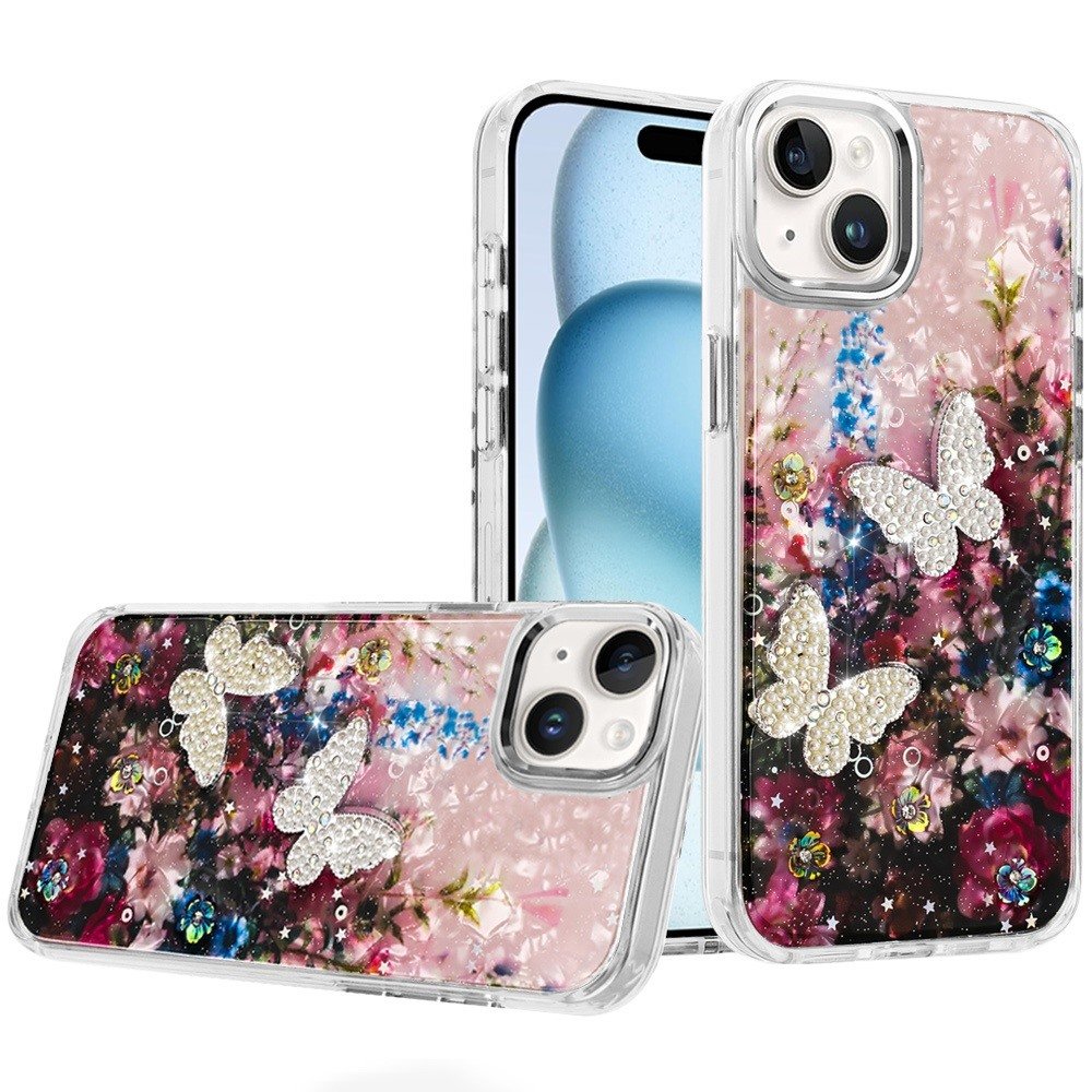 for iphone 15 plus/iphone 14 plus epoxy glitter butterfly ornaments design hq metal buttons hybrid 8